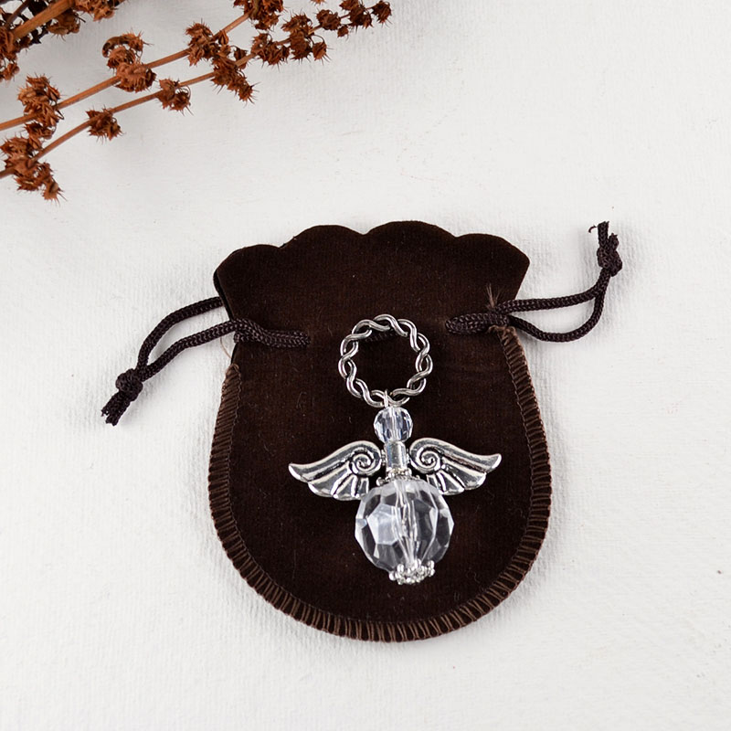 Velours Zakje met Facet Engel Hanger in Zilver en Kristal