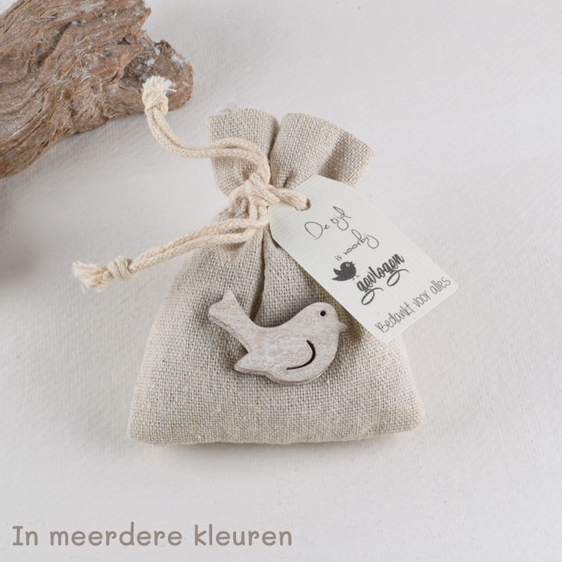 Lavendelzakje met Houten Vogeltje en Label – Bedankt voor Alles