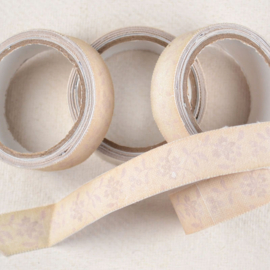 Stoffen Tape Crème met Lila Bloemetjes
