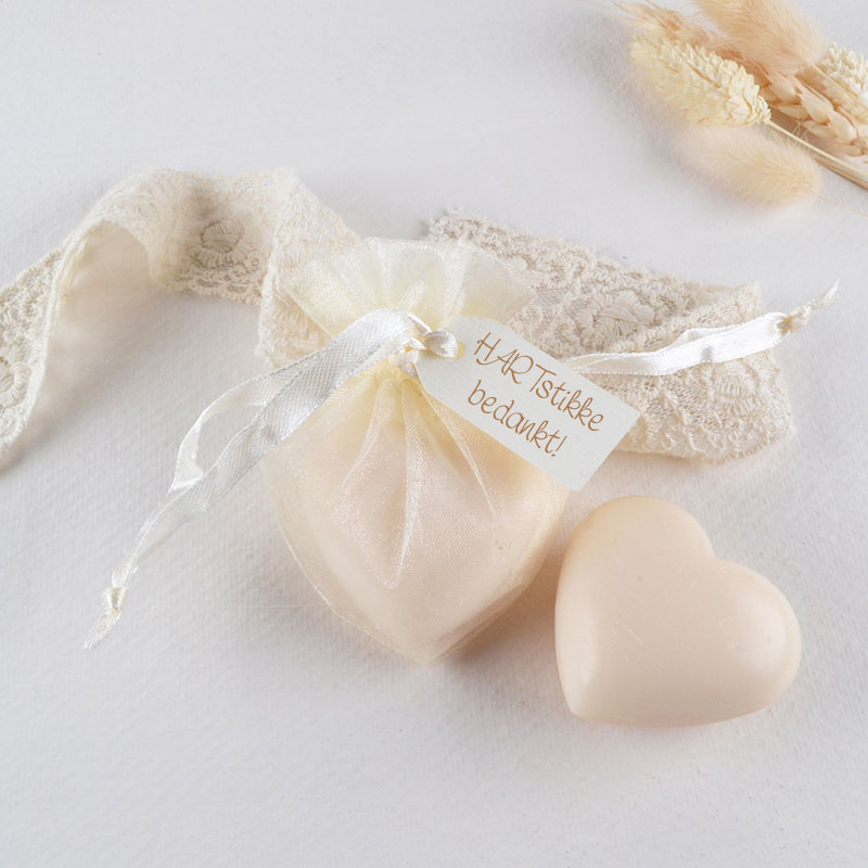 Organza Zakje met Zeephartje en Label ‘HARTstikke Bedankt’
