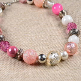 Ketting met Grote Kralen Roze en Zilver