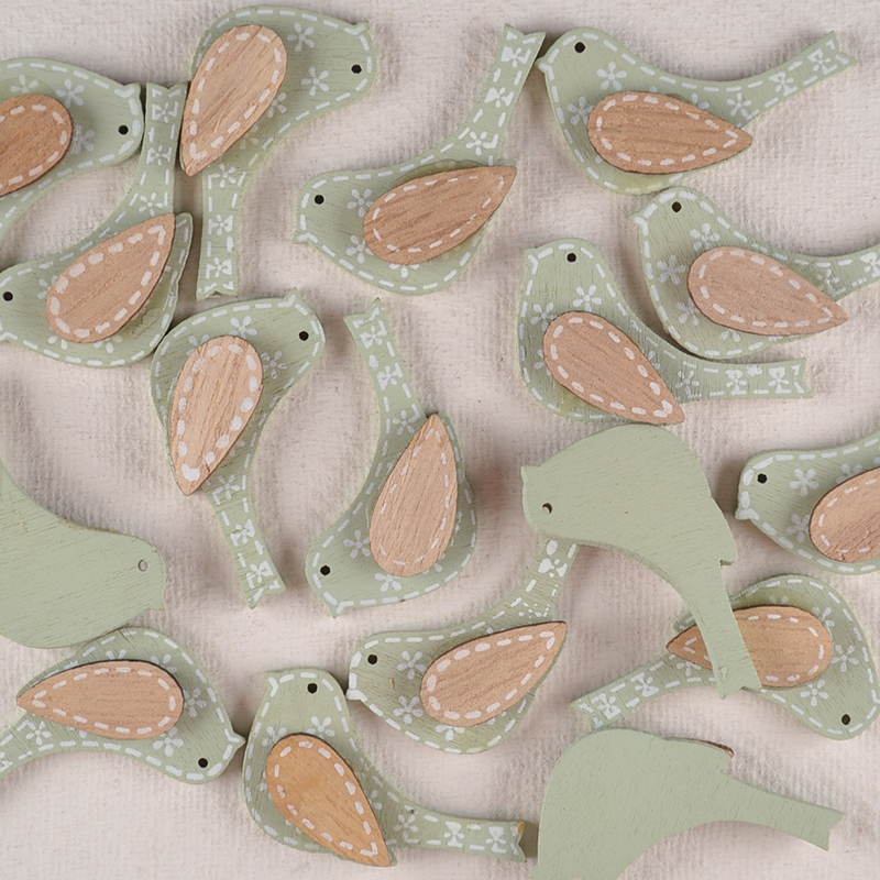 Vogeltje Hout – Mintgroen met Bloemetjes