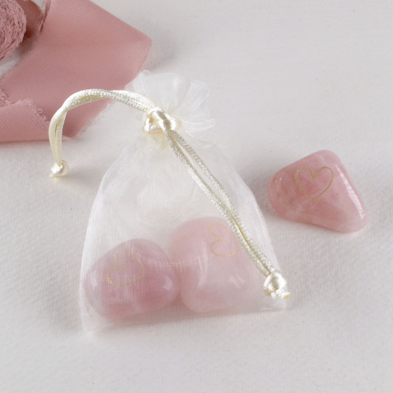Organza Zakje met Rozenkwarts en Gouden Hartje