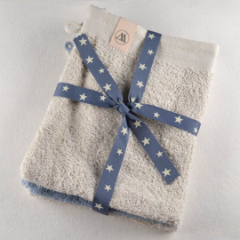 Set Washandjes – Beige & Oudblauw met Sterrenlint