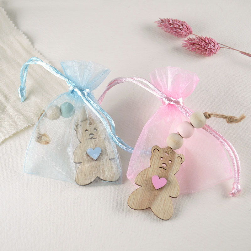 Organza zakje met geboortehanger beertje