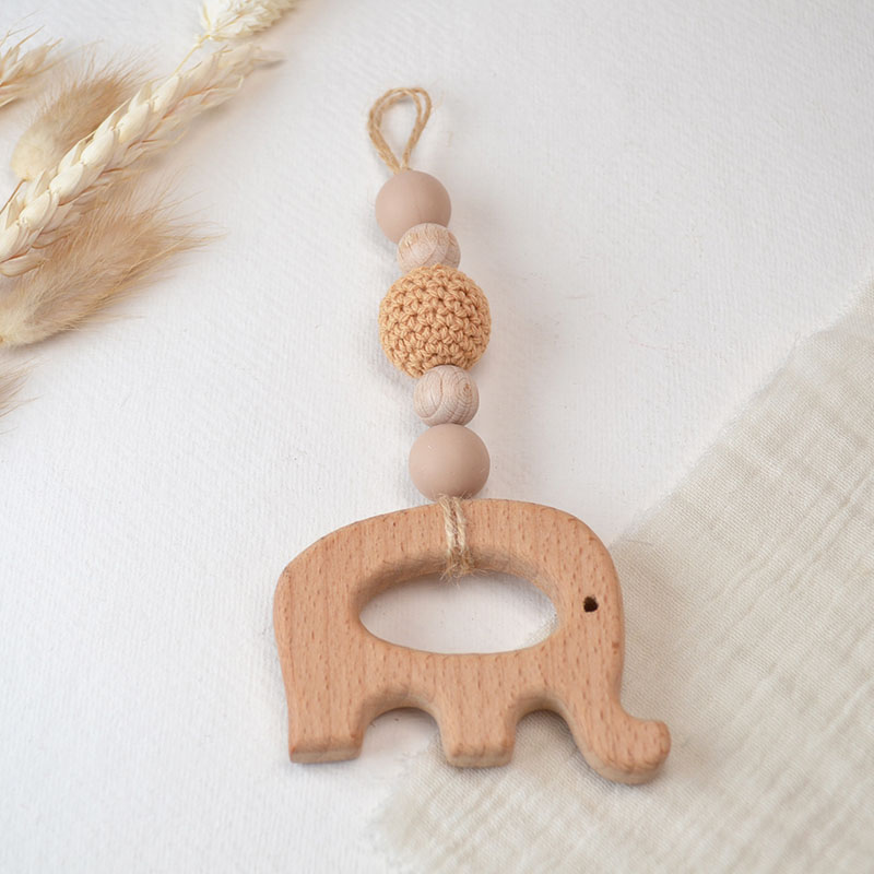 Houten Olifant Hanger met Kralen voor de Kinderkamer