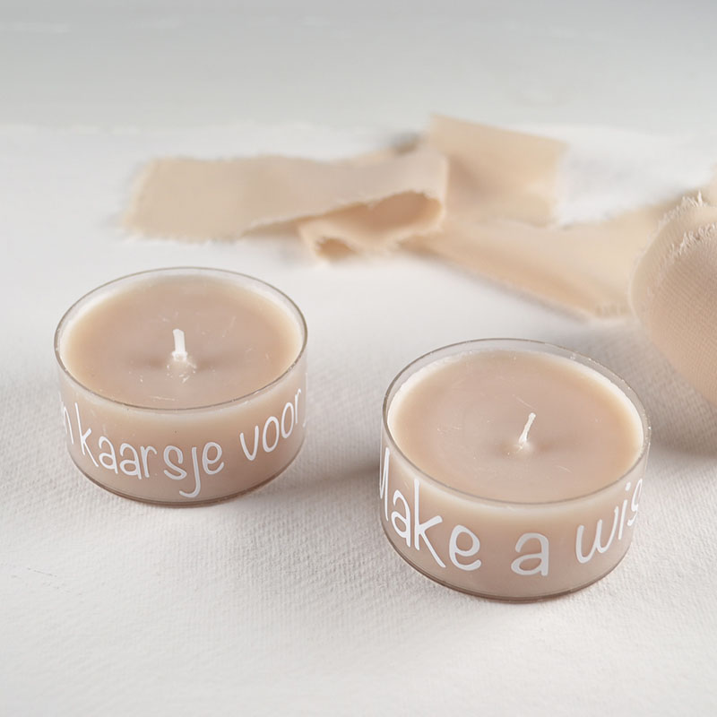 Waxinelichtje met Tekst – "Make a Wish" of "Een Kaarsje voor Jou"