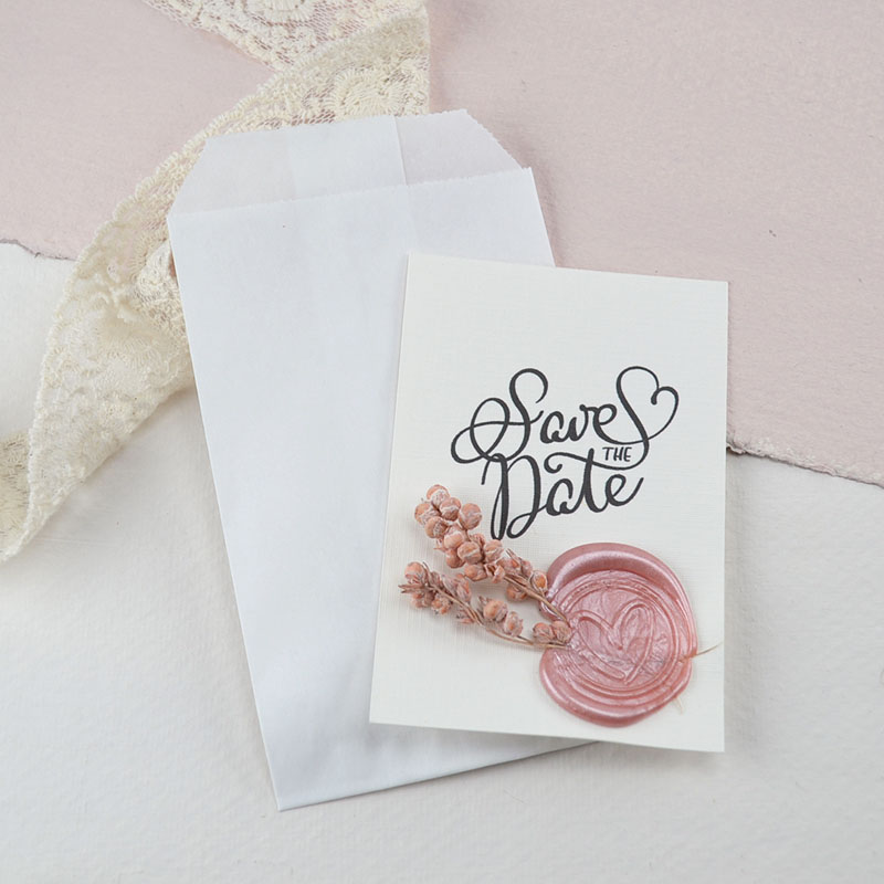 Save the Date Kaartje met Zakje en Lakzegel