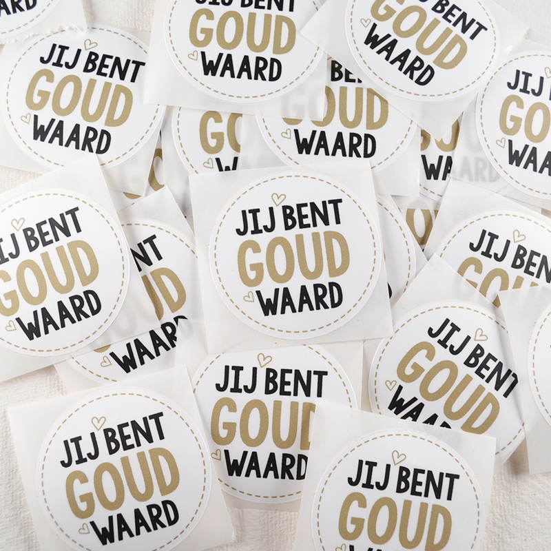 Sticker Jij Bent Goud Waard – Wit met Goud & Zwart