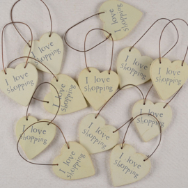 Houten Hart Tag - I Love Shopping