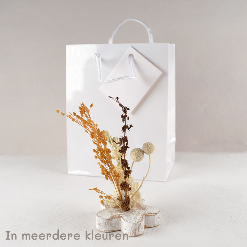 Cadeautasje met Houten Houder en Droogbloemen
