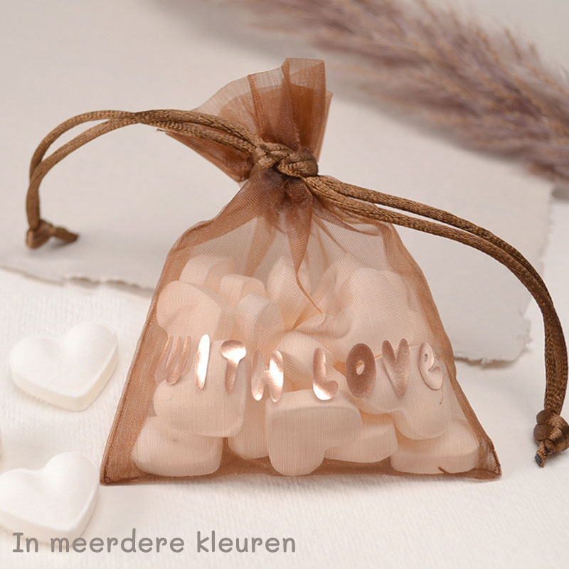 Organza Zakje Met With Love-Opdruk en Snoephartjes