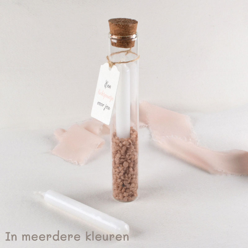 Tube Met Kaarsje, Steentjes en Label. Lichtpuntje