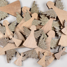 Houten Engeltjes met Gouden Glittervleugels