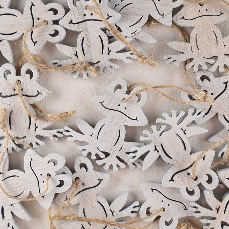 Houten Kikker – White Wash met Touwtje