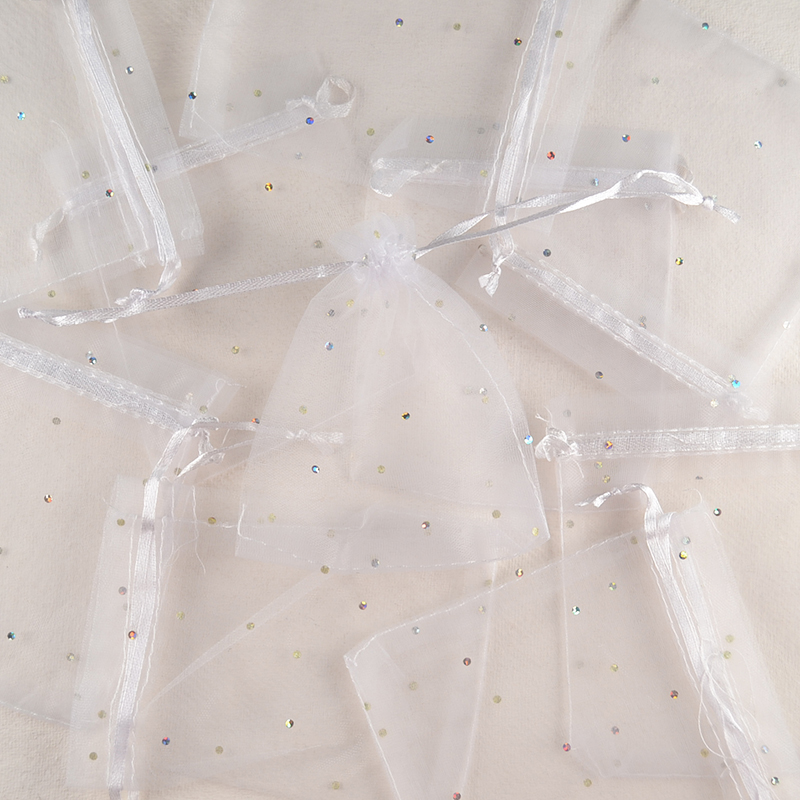 Organza Zakje Wit Strass- Vrolijk en Feestelijk
