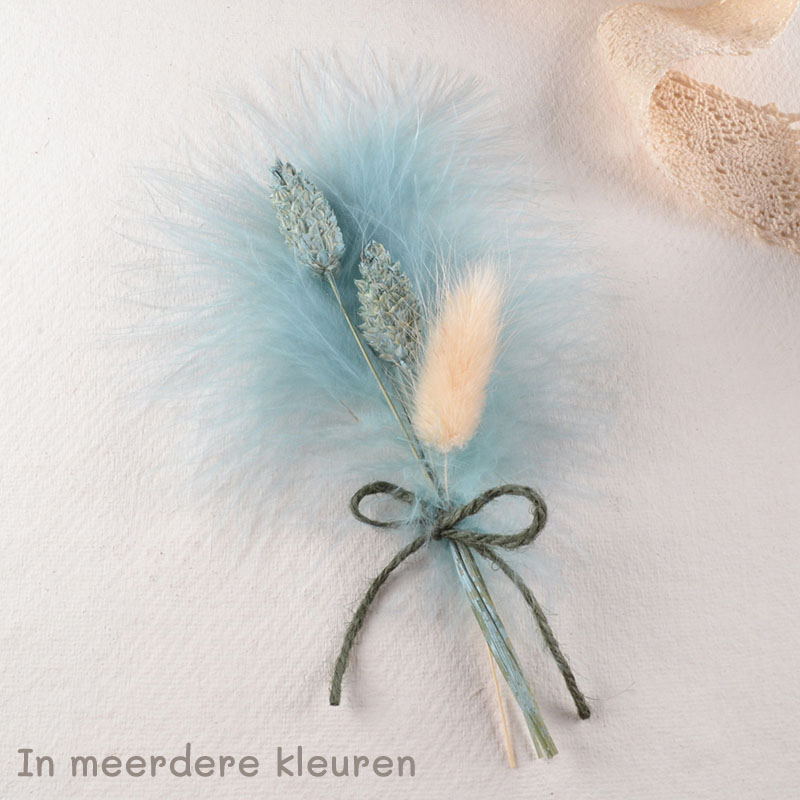 Mini Droogbloemboeketje met Veertje en Jute Touw