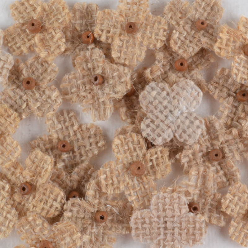 Mini Bloemetje Jute – Lichtbruin met Kralenaccent