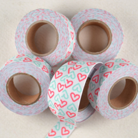 Stoffen Tape Hartjes Roze Mint