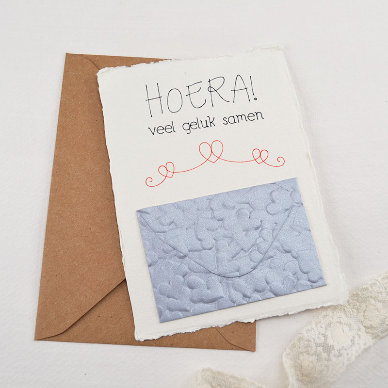 Geldkaart Huwelijk met Zilverkleurig Mini Envelopje – Hoera!