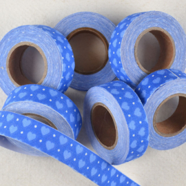 Stoffen Tape Blauw met Hartjes