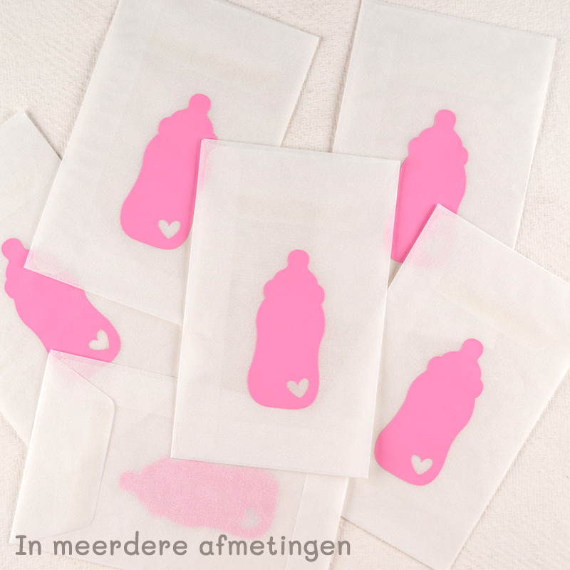 Zakje Pergamijn met een Roze Babyfles-Design