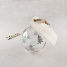 Kerstbal Glas met Label – White Christmas