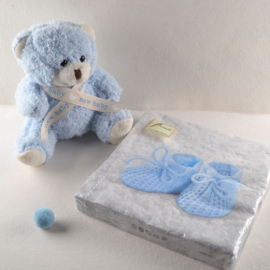 Cadeauset Knuffelbeertje met Servetten – Baby Slofjes Print