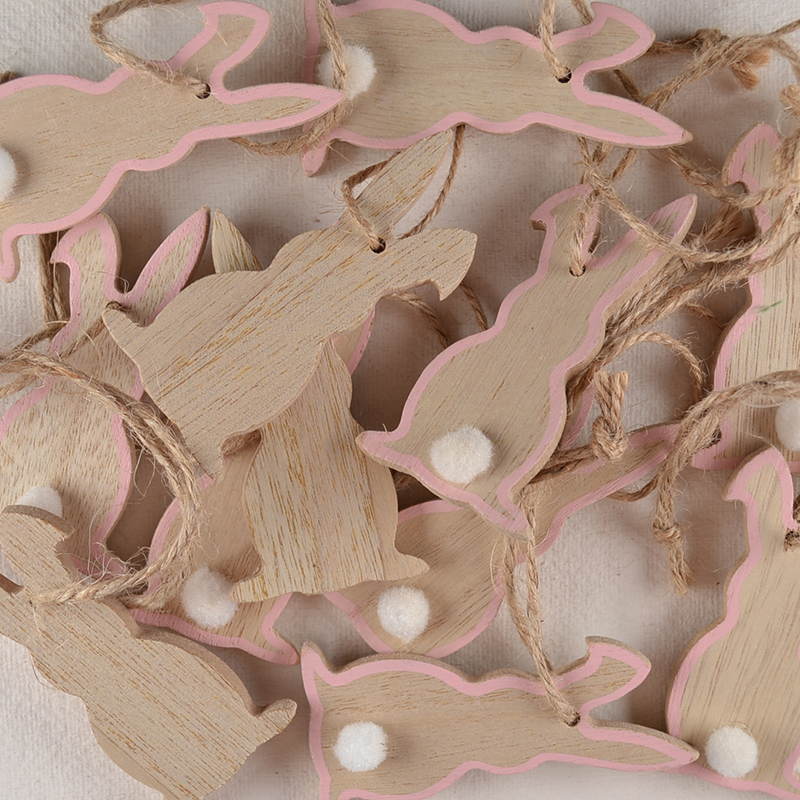 Houten Konijntje – Naturel, Met Roze Randje en Touwtje