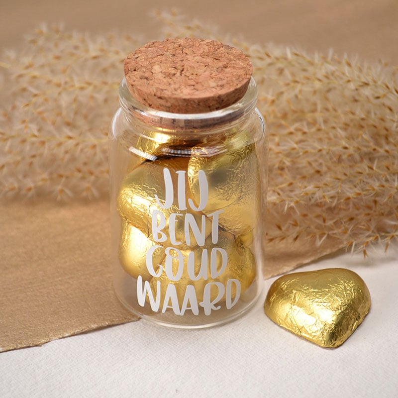Potje Jij Bent Goud Waard met Chocoladehartjes