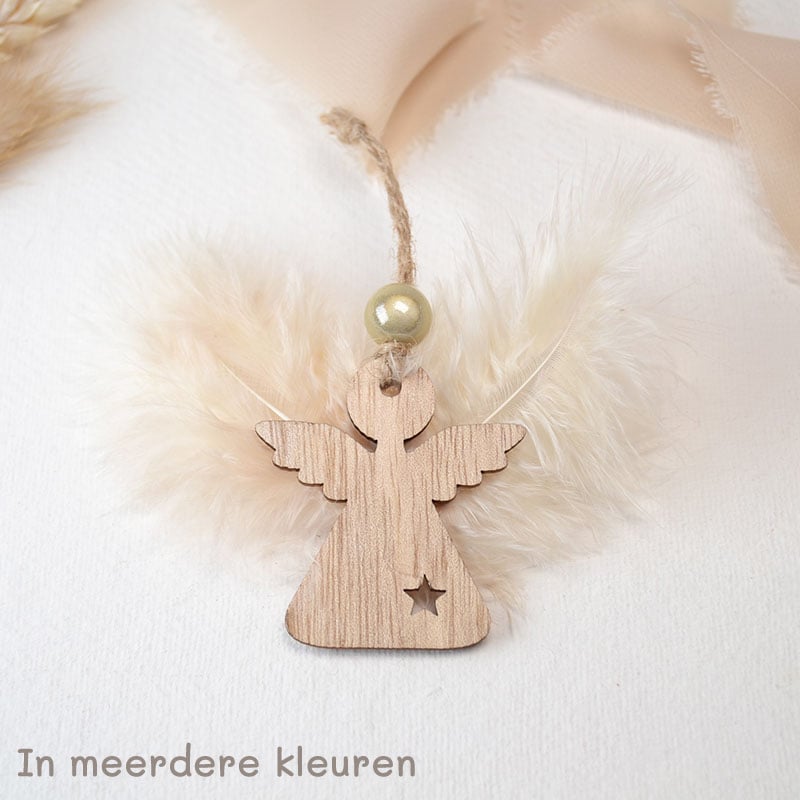 Lief Houten Engeltje met Veertjes en 3D Kraal