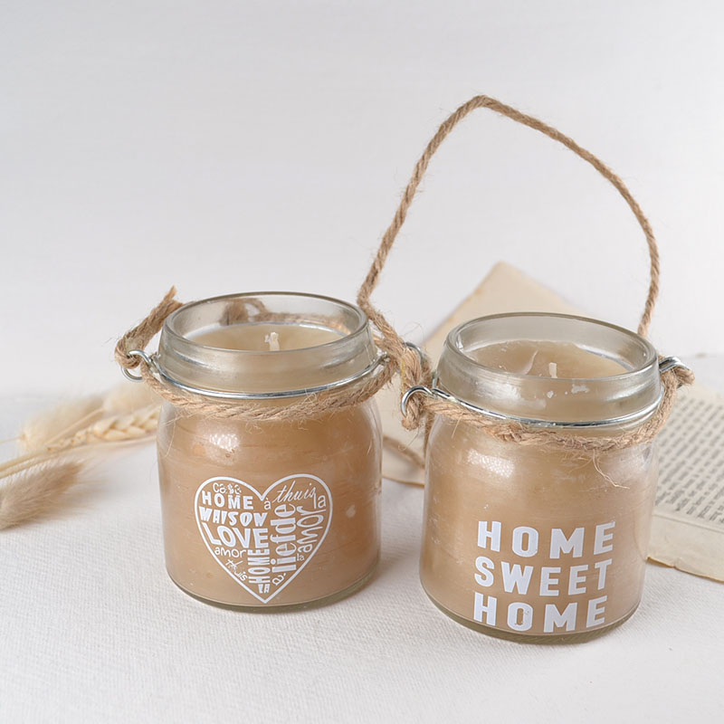 Hangkaars in Glas met Hartje of Home Sweet Tekst