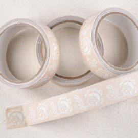 Stoffen Tape Beige met Witte Roosprint