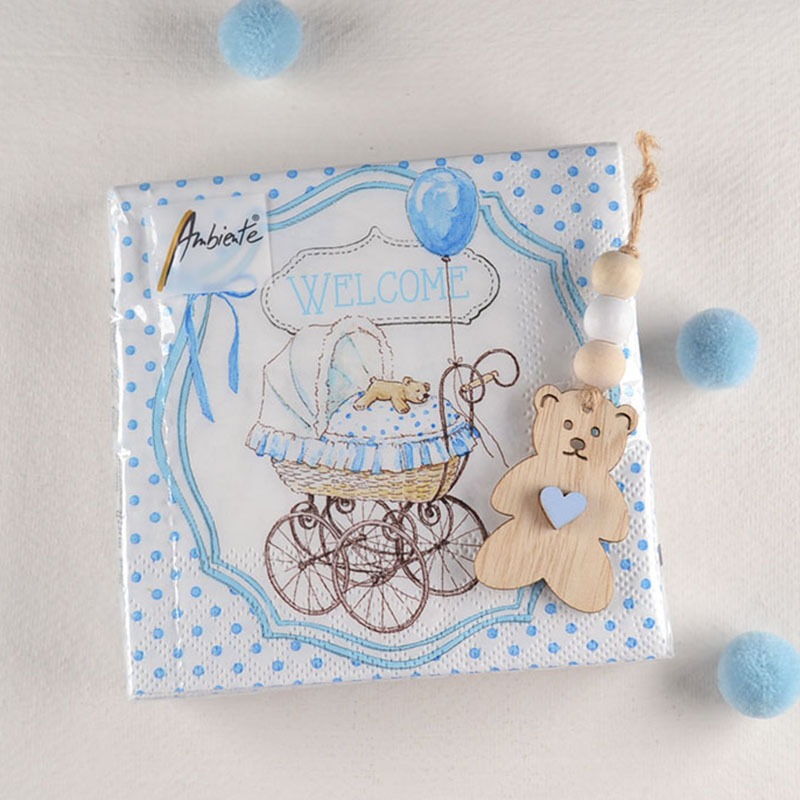 Baby Beertje met Welcome Servetten – Blauw