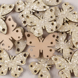 Vlindertje hout blank glitters