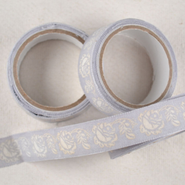 Stoffen Tape Lila met Rozenprint Crème