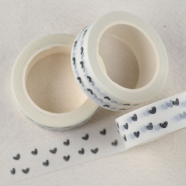 Washi Tape Witte Basis Zwarte Hartjes