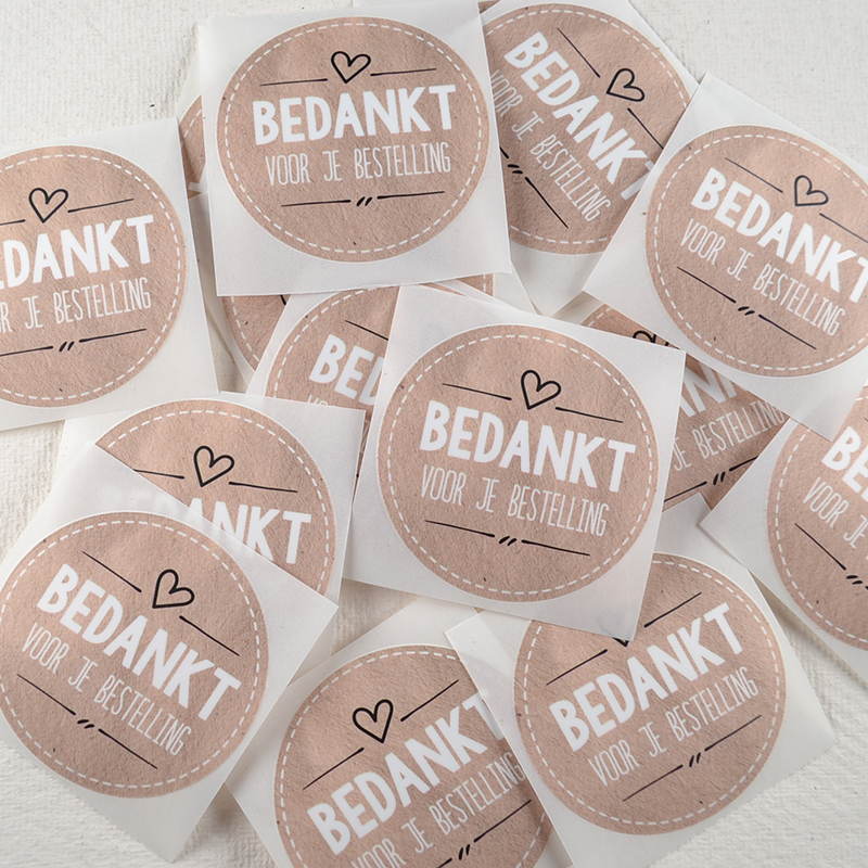 Sticker Lichtbruin – Bedankt Voor Je Bestelling