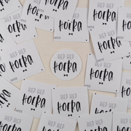 Sticker Hiep Hiep Hoera - Wit met Zwart