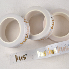 Washi Tape Wit met Kus Tekst en Goudfolie