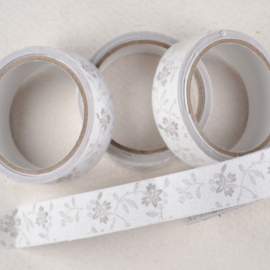 Stoffen Tape Wit met Bloemetjesprint Grijs
