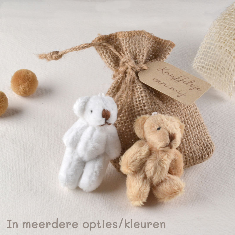 Knuffelcadeautje in Jute Zakje – Beertje met Tekstlabel