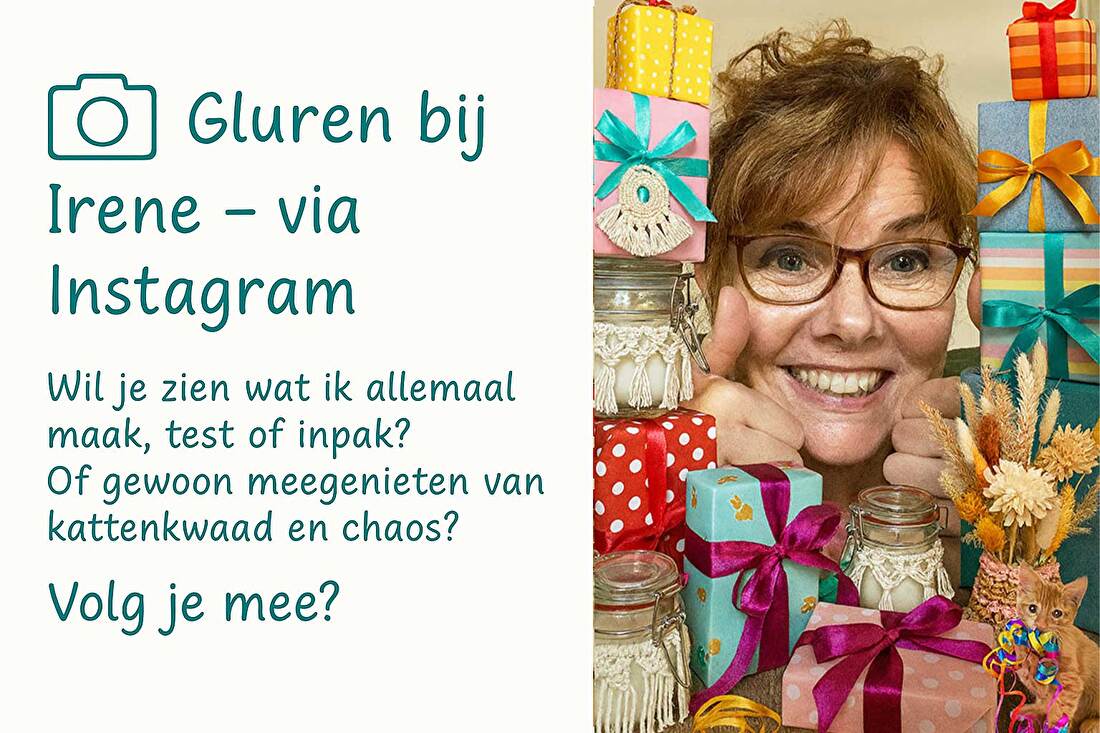Irene van Create4joy tussen ingepakte cadeautjes met duimpjes omhoog