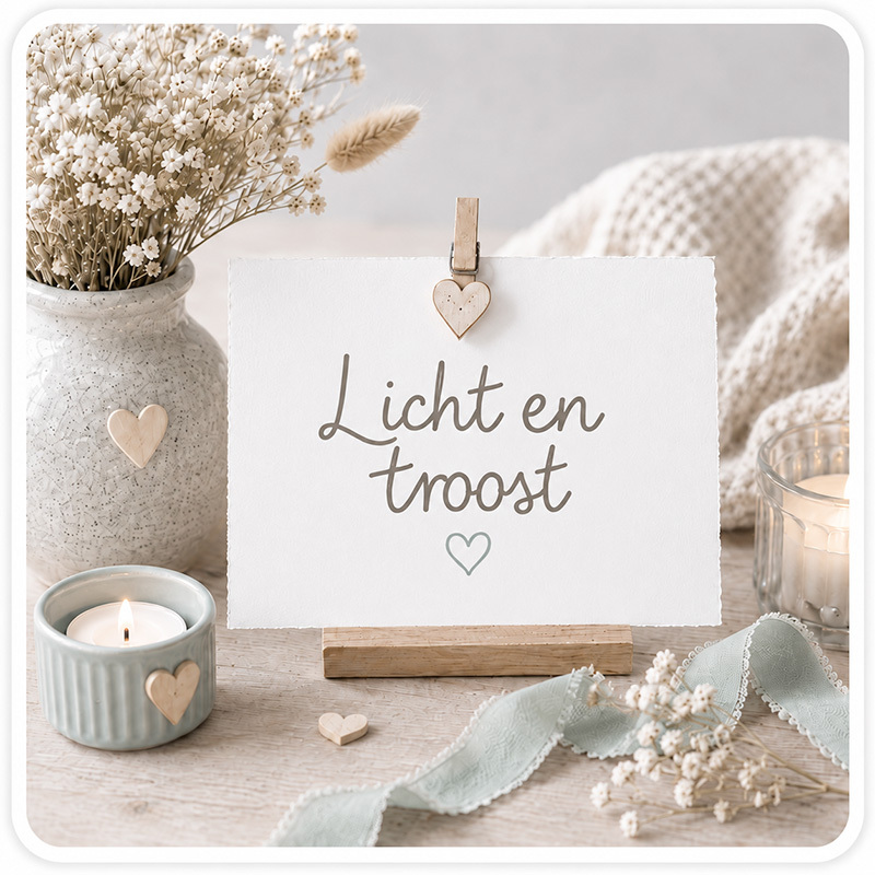 Sfeervolle tegel voor Lichtpuntjes en troost met kaarsjes, droogbloemen en zachte decoratieve details