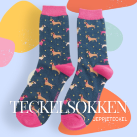 Teckel Sokken Blauw Teckels en Stippen (36-41)