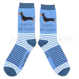 Teckel Sokken Happy Birthday Denim Blauw (40-45)