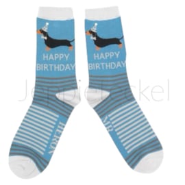 Teckel Sokken Happy Birthday Sky Blauw (40-45)