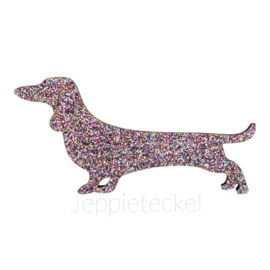 Teckel Broche van meerkleurig glittervilt