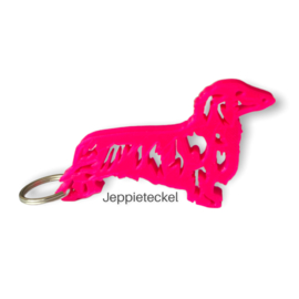 Sleutelhanger langhaarteckel  Neon Roze