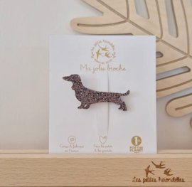 Teckel Broche van meerkleurig glittervilt